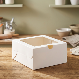Boîte à gâteau personnalisée 12x12x8 pouces en carton ivoire avec doublure en éponge, matériaux recyclés, qualité alimentaire, pelliculage mat, fermeture magnétique, blanche - Product Image 3