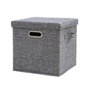 Clothing Organizer Storage Box With Lid Rectangle Beige Gray Foldable Wardrobe Storage For Fabric Toys Books - Product Image 5