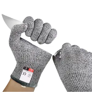 Breathable Gray Color EN 388 Hppe Cut Resistance Work Gloves Level 5 Anti Cut Safety Gloves
