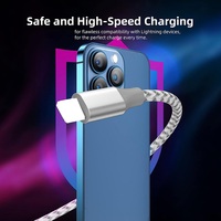 Kabel Data pengisian daya USB, kawat USB kepang nilon panjang 1 Meter untuk iPhone 7 8 9 X XR 11 12 13 Pro Max Mini