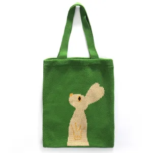 Green rabbit wool knitted bag customized women's bag literary woven bag hand shopping single shoulder