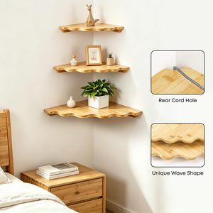 Wooden <b>Floating</b> Corner Shelf 3 Tier Wall Mount Storage Rack For Plants Photo <b>Frames</b> Bathroom Living Room Kitchen - Product Image 2