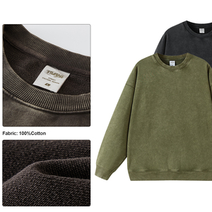 Wholesale Distressed Wash Terry Crewneck <strong>Sweatshirt</strong> Custom Streetwear Vintage Wash Crewneck <strong>Sweatshirts</strong> for Men - Product Image 3