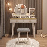 Coiffeuse moderne en bois massif avec miroir sur pied réglable, meuble de rangement pour chambre à coucher, idéale pour hôtel