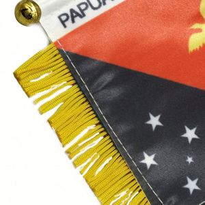 Custom Papua New Guinea Satin Mini Flag <b>Banner</b> with Yellow Tassels Digital Printed for Education Use - Product Image 6