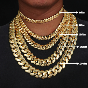 Vòng tay dây chuyền kiểu Cuba bằng đồng thau mạ vàng 14K 18K, kích thước 10mm-25mm, kiểu dáng chắc chắn, dây chuyền mắt xích Miami Cuban Link dành cho nam - Product Image 6