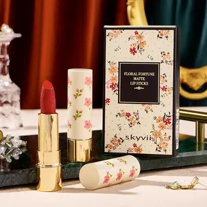 Private Label Floral Fortune Makeup Lipstick High Color Waterproof Long Lasting Red Velvet Formula Matte Lipstick Gloss