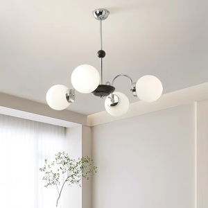Lustre Classique Rétro Français Crème Style Bohème pour Salon, Suspension Argentée Multi-têtes avec Boules de Verre Blanc Laiteux, Chambre, Hôtel, Culot E27 - Product Image 2