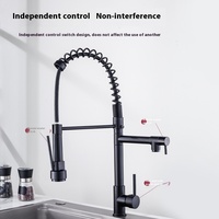 Robinet de cuisine en céramique à double sortie en laiton Robinet d'eau chaude et froide à ressort multifonctionnel à miroir croisé coulissant pour robinet de cuisine