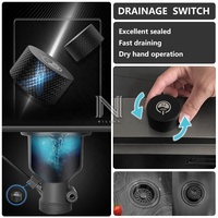 Fregadero de Cocina Moderno RS Smart Hydro Purification, Cuadrado, de Una Sola Pieza, con Dos Orificios, Hecho a Mano, de Acero Inoxidable 304, con Revestimiento Nano Negro