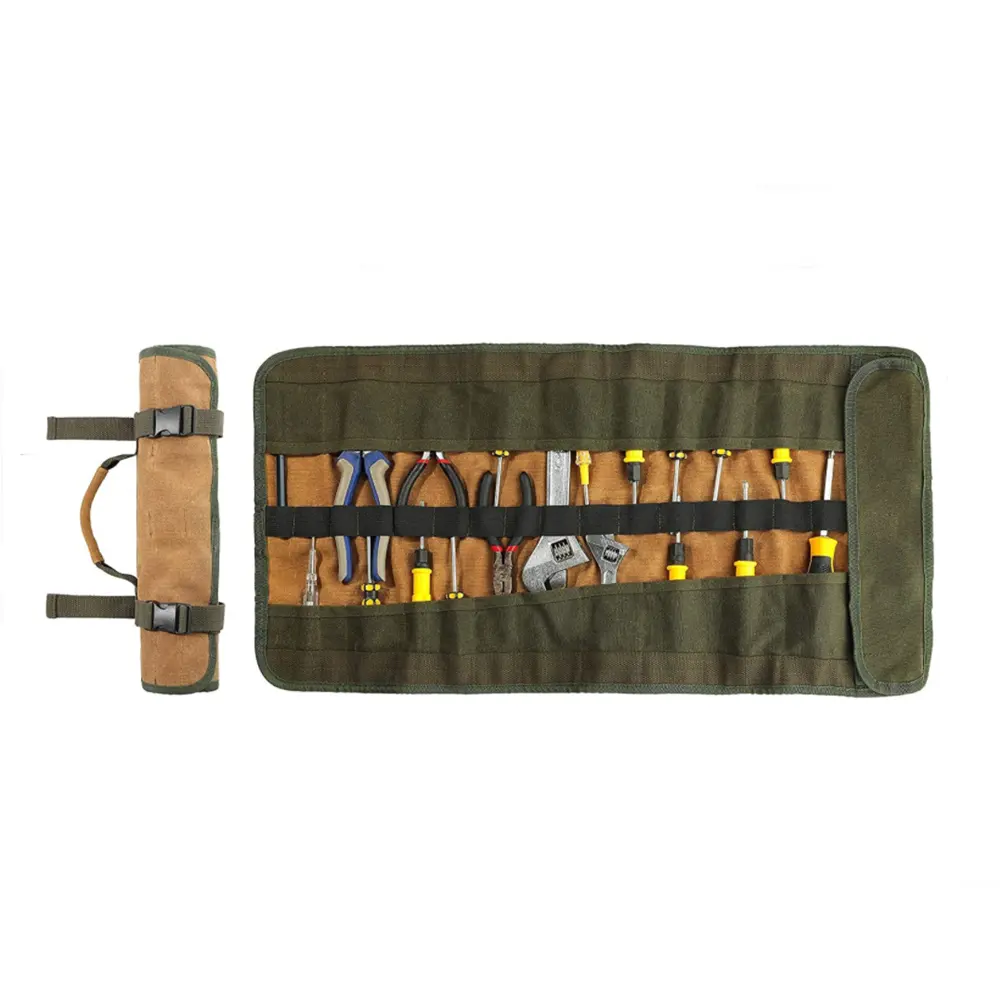 small motorcycle tool bag for handlebar Heavy Duty 26 pocket Waxed Canvas Rolling Tool Bag wrench Roll Pouch