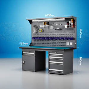 Banco de Trabajo Resistente de Acero Inoxidable con Panel Organizador de <span class=keywords><strong>Herramientas</strong></span>, Capacidad de Carga de 1000 kg, Aumenta la Productividad en el Taller de Garaje - Product Image 1