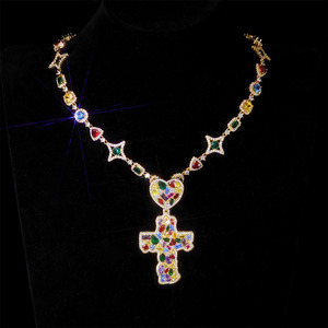 Kalung liontin salib kait cinta warna-warni NUOYA berlapis emas berlian CZ jimat kustom perhiasan Hip Hop - Product Image 2