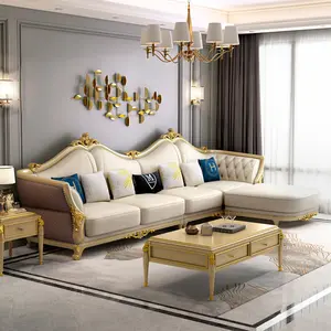 الايطالية الجلود تشيسترفيلد الزاوية صالة مجموعة أريكة الأثاث ، كريم اللون جلد طبيعي الأريكة الفاخرة الملكي العتيقة أريكة