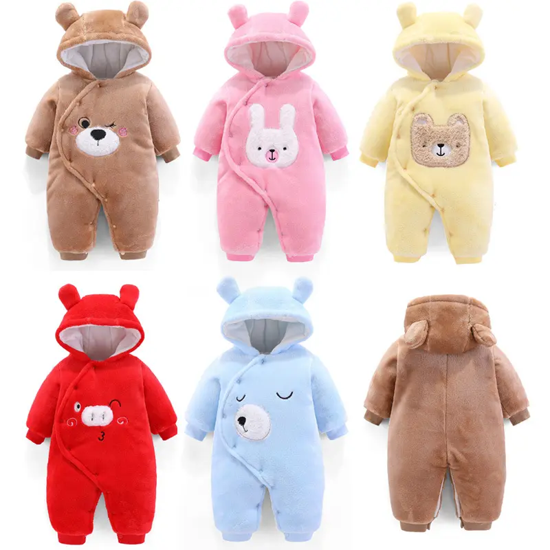 newborn baby clothes walker baby rompers girls' rompers Girls Cute Winter Warm Fleece Kids Clothes Rompers