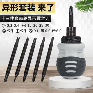 Multifunctional Ratcheting <b>Screwdriver</b> Set With Interchangeable Bits Cross Phillips Head Plastic Handle Diy Tool - Product Image 4