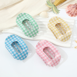 High Quality Acetate Flat Plaid <b>Print</b> Hair Clip <b>Extra</b> <b>Large</b> Claw Design Unisex Thick Hair Daily Accessory European American - Product Image 1