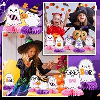 Dekorasi Meja Halloween Sarang Lebah, Hiasan Meja Hantu Lucu, Labu Pink Seram, Hiasan Meja Vintage untuk Pesta Rumah di Hari Libur