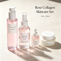 Kit de Soins Visage Rose Hydratant Repulpant à l'Acide Hyaluronique, Vitamine C, Hamamélis et Eau de Rose – Marque Blanche