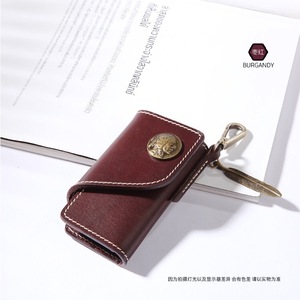 2023 nueva moda logotipo personalizado hecho a mano cuero genuino funda para llave llavero Casual marrón llavero tarjetero billetera - Product Image 2