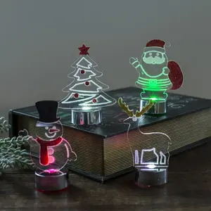 Рождественское украшение kanlong, 9 см, мини акриловый цветной 3D Рисунок Санта, олень, дерево, снеговик, мигающий светильник, светодиодный ночник с основанием