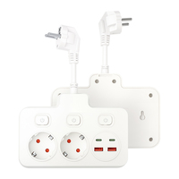 Extensor de Enchufe de Pared Estándar Europeo con Interruptores Independientes, 2 Tomas de Corriente Alterna + 2 Puertos USB-A + 2 Puertos de Carga Tipo-C, Certificado CE