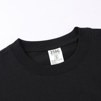 T-shirt unisexe en coton tricoté 100 % avec imprimé dessin animé léger, coupe ample, col rond, manches courtes, noir, 300 grammes
