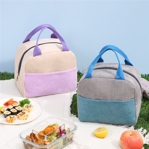 Bolsa de almuerzo aislada de pana con bloques de color, impermeable y gruesa, para el trabajo, la escuela, viajes, camping al aire libre, multiusos - Product Image 2