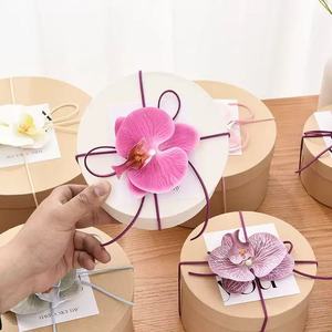 크라프트 종이 꽃꽂이 포장 상자 수제 소형 원형 버킷 생화용 맞춤 사이즈 및 색상 선물 포장 - Product Image 3