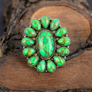 Bague Mohave en cuivre vert turquoise faite à la main en argent Sterling parfait cadeau de Noël ovale coupe lunette naturelle pour les mariages - Product Image 4