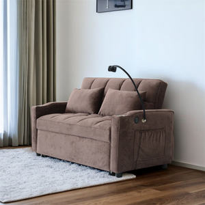 Sofá <span class=keywords><strong>Cama</strong></span> de Terciopelo Plegable, Sofá <span class=keywords><strong>Cama</strong></span> Convertible de 2 Plazas para Dormitorio o Sala de Estar - Product Image 4