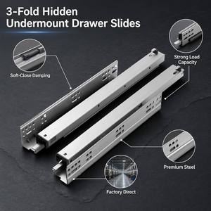 Undermount <b>Drawer</b> <b>Slides</b> 3 Fold Soft Close Full Extension Concealed 3D Adjustable Runners for Kitchen Cabinet Furniture - Product Image 2