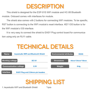 Keyestudio ESP-01S Dễ dàng cắm <span class=keywords><strong>wifi</strong></span> và HC-06 BT bluetooths mô-đun cho <span class=keywords><strong>Arduino</strong></span> - Product Image 6