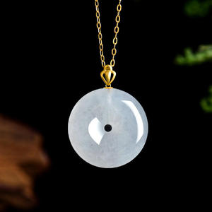 Pendentif en jade naturel de Birmanie en forme de donut, or 18 carats, bijoux pour femmes, style chinois, cadeau avec certificat d'évaluation D293 - Product Image 1
