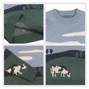 Pull tricoté surdimensionné vintage pour homme, motif vache des prairies, à manches longues et col rond - Product Image 3