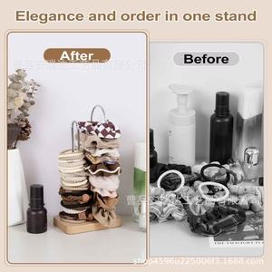 Wooden Double Layer Hair Tie And Jewelry Organizer For Desktop <b>Dressing</b> <b>Table</b> Bracelet Necklace <b>Storage</b> Shelf Solid Wood - Product Image 4