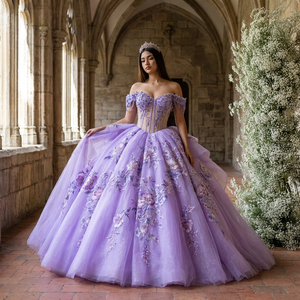 Dy6932 Purple Lace Sequined Quinceanera Party Dresses Ball Gown 3D <b>Flowers</b> <b>Sweet</b> 15 16 Year Princess Dress for - Product Image 1