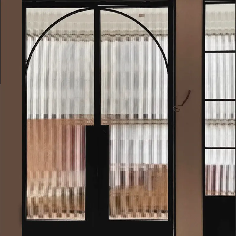 Alucasa-puertas de entrada delantera para el hogar, puertas abatibles de vidrio contemporáneo en forma de arco, color gris