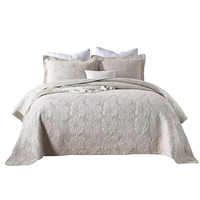Couvre-lit en coton matelassé de qualité supérieure ensemble de couvre-lit Beige broderie Chic Floral couette ensemble de couvre-lit 2 taies d'oreiller