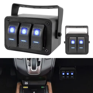 Boîtier <span class=keywords><strong>de</strong></span> 3 interrupteurs à bascule 12V SPST marche/arrêt avec LED bleue, étanche, en aluminium, avec support <span class=keywords><strong>de</strong></span> montage pour bateau, voiture, camping-car, camion - Product Image 3