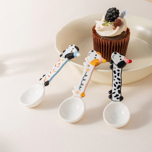 Ensemble de cuillères en céramique à motifs de dessins animés, petites cuillères à dessert, cuillères à café, cuillères à mélanger réutilisables, vaisselle - Product Image 1