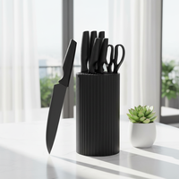 Ensemble de couteaux de cuisine Garwin OEM personnalisé en acier inoxydable 7 pièces avec manche en PP enduit et bloc à couteaux en PP, vente en gros en vrac directement de l'usine