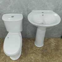 Ensemble WC et lavabo sur pied pour salle de bain, design rond, deux pièces