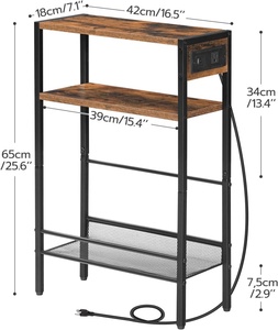 Meja Samping Kecil dan Sempit dengan Stasiun Pengisian Daya, Meja Ujung Tipis untuk Ruang Sempit, Meja Samping Sofa dengan Rak Penyimpanan - Product Image 3