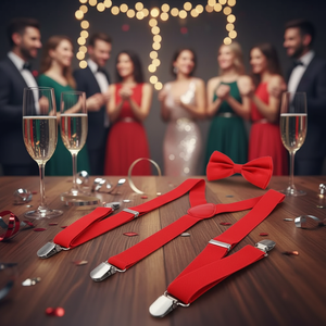 Set Papillon e Bretelle The Dove Rosso in Poliestere Regolabile per Feste Adulti Unisex - Product Image 3