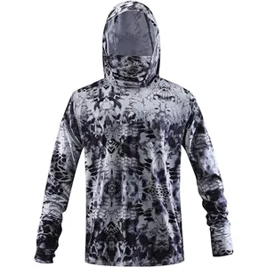 OEM personalizado de los hombres de manga larga ropa deportiva con capucha camisas de pesca UPF 50 + protector solar con capucha camisa de pesca con máscara