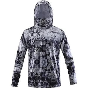 OEM özel erkek uzun kollu spor Hoodie balıkçılık gömlek UPF 50 + güneş koruyucu kapüşonlu balıkçılık gömlek maske ile