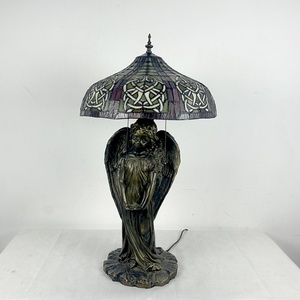 LongHuiJing European Simple Antique Stained Glass <b>Table</b> <b>Lamp</b> for Style Desk Light with 16 Inch Wide Lamphade Angel <b>Base</b> LED - Product Image 4