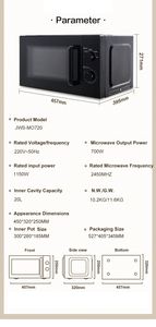 Four à micro-ondes 3-en-1 220V 20L en promotion – Appareil de cuisson électrique à convection pour usage domestique sur comptoir - Product Image 6