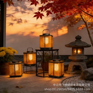 Outdoor Solar Rattan Lantern Waterproof Japanese Retro <b>Rechargeable</b> <b>Lamp</b> for Villa Courtyard Garden Landscape - Product Image 1